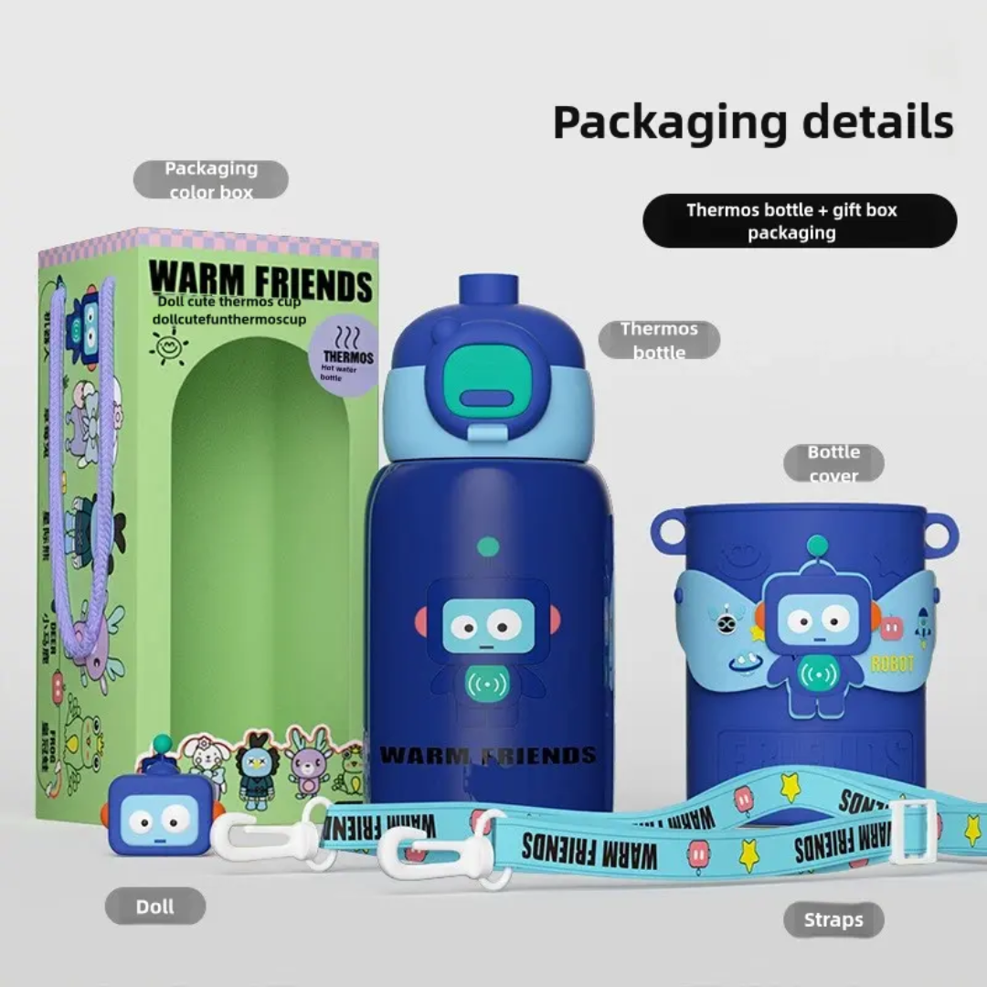 Cool Robot Kids’ Water Bottle – 450ml, Insulated & Travel-Friendly with Mini Toys!