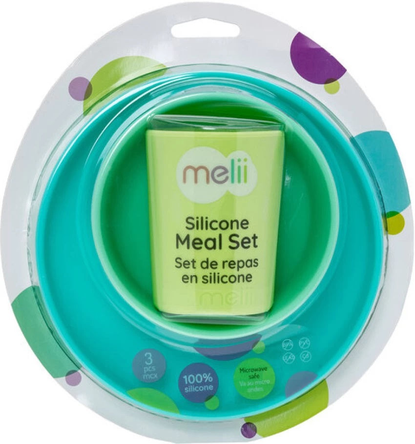 Melii 3 Piece Silicone Feeding Set  Lime, mint, blue