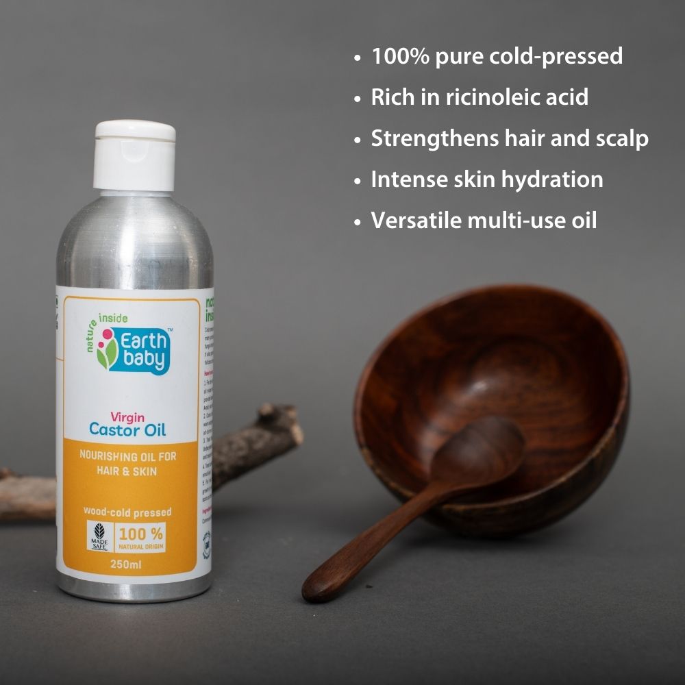 EarthBaby 100% Natural Origin Cold Pressed Castor Oil for hair growth and body massage (250 ml)
