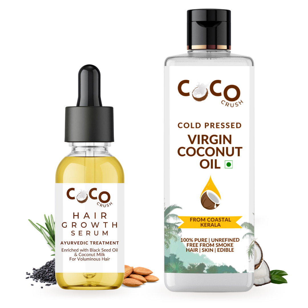 Coco Crush Pack of Virgin Coconut Oil & Hair Growth Serum with Rosemary Oil, Pack of 2 - 115ml (100ml+15ml)