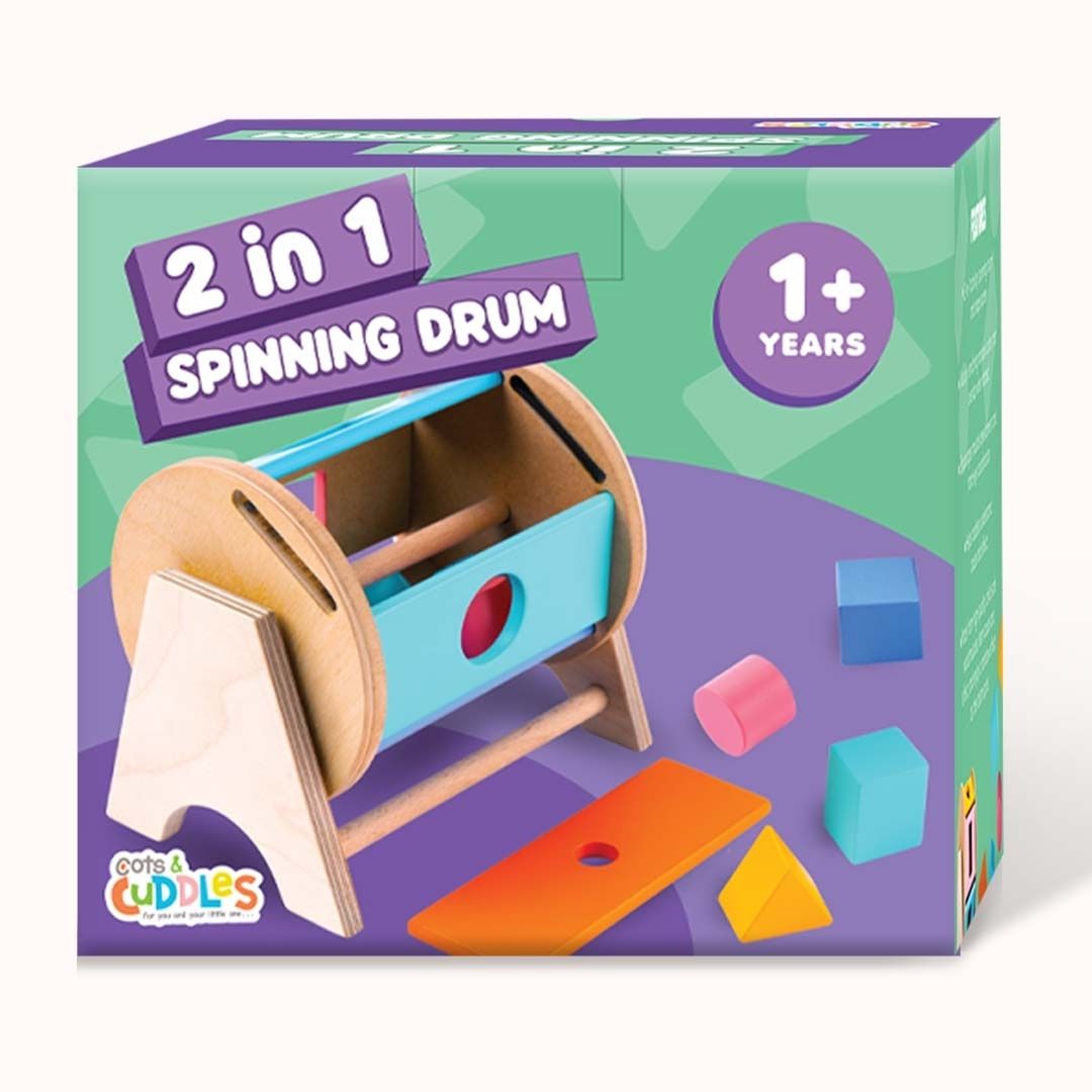 Cots and Cuddles Wooden Spinning Wheel with Shape Sorter Toy for Kids