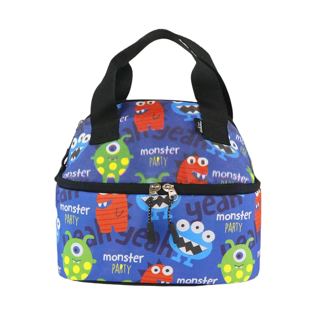 Smily Kiddos Double Decker Lunch Bag  Monster Theme - Blue