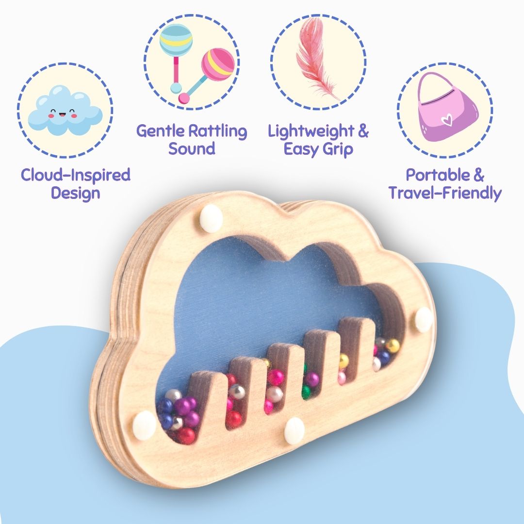 Cots and Cuddles Wooden Cloud Shape Rattle for Kids