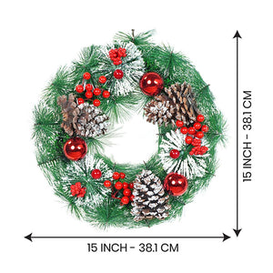 15 inches Big Frosty Pinecone Artificial Christmas wreath for Door Wall & Christmas Décor - Christmas