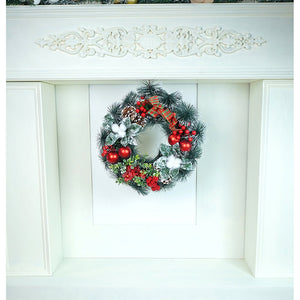 15 inches Checkered Bow Cotton buds and bushy Florals artificial christmas Wreath & Christmas door Décor - Christmas