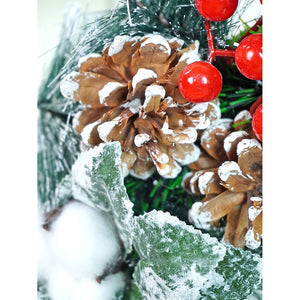 15 inches Checkered Bow Cotton buds and bushy Florals artificial christmas Wreath & Christmas door Décor - Christmas