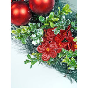 15 inches Checkered Bow Cotton buds and bushy Florals artificial christmas Wreath & Christmas door Décor - Christmas