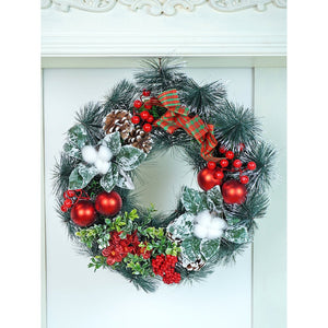 15 inches Checkered Bow Cotton buds and bushy Florals artificial christmas Wreath & Christmas door Décor - Christmas