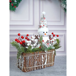 15 inches, Snowman with Big Rectangular Wooden Log Christmas Table Décor and Christmas Gift for Kids & Adults - Christmas