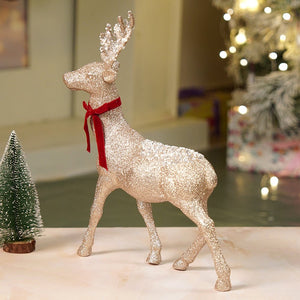 15 inches White Sequence Gold Reindeer Christmas Décor and Decoration - Christmas