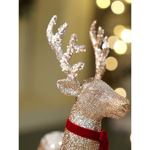 15 inches White Sequence Gold Reindeer Christmas Décor and Decoration - Christmas