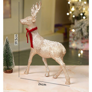 15 inches White Sequence Gold Reindeer Christmas Décor and Decoration - Christmas