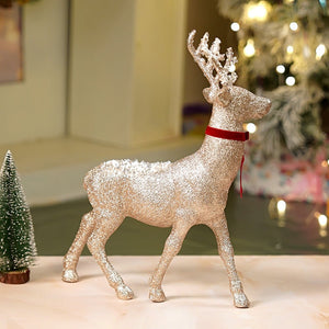 15 inches White Sequence Gold Reindeer Christmas Décor and Decoration - Christmas