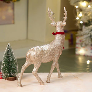 15 inches White Sequence Gold Reindeer Christmas Décor and Decoration - Christmas