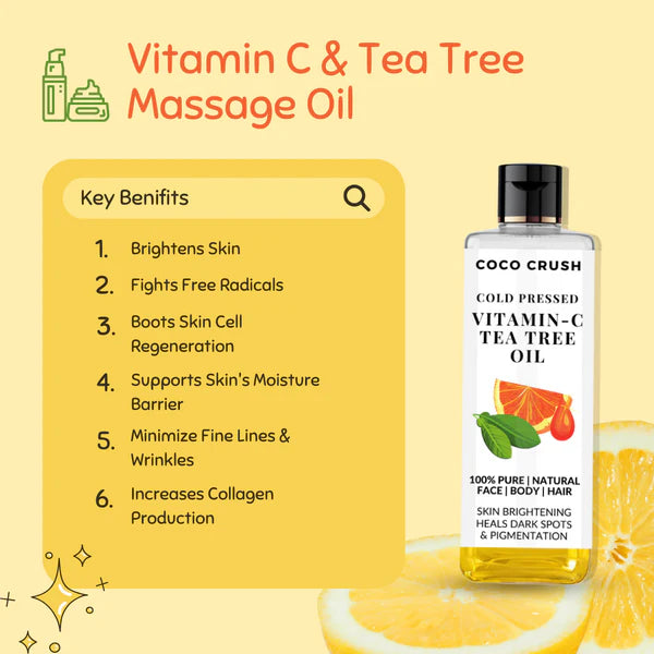 Coco Crush Vitamin-C & Tea Tree Oil for Skin, Body, Hair Massage - Cold Pressed & 100% Pure