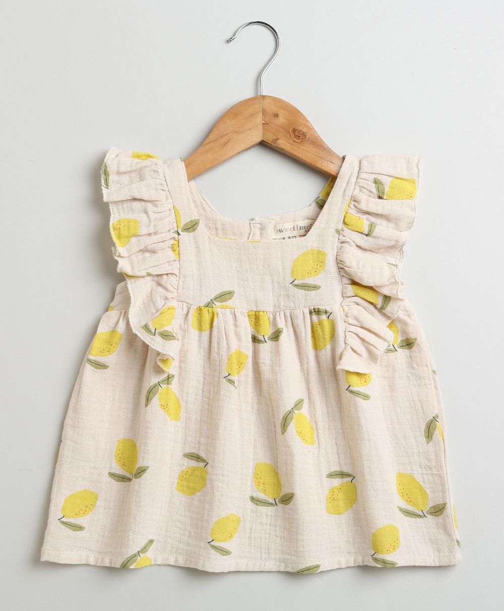 Sweetlime By AS Lemon Print Ruffle Organic Cotton Co-ord Set