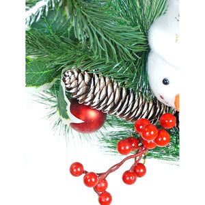 16 inches Double Bow Snowman Face Artificial Christmas wreath for Door Wall & Christmas Décor - Christmas