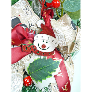 16 inches Double Bow Snowman Face Artificial Christmas wreath for Door Wall & Christmas Décor - Christmas