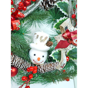 16 inches Double Bow Snowman Face Artificial Christmas wreath for Door Wall & Christmas Décor - Christmas