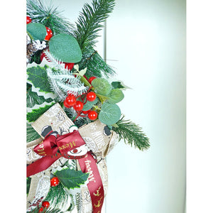 16 inches Double Bow Snowman Face Artificial Christmas wreath for Door Wall & Christmas Décor - Christmas