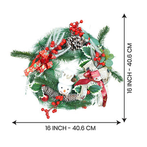 16 inches Double Bow Snowman Face Artificial Christmas wreath for Door Wall & Christmas Décor - Christmas