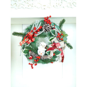 16 inches Double Bow Snowman Face Artificial Christmas wreath for Door Wall & Christmas Décor - Christmas