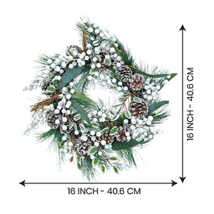 16 inches White Berries Artificial Christmas wreath for Door Wall & Christmas Décor - Christmas