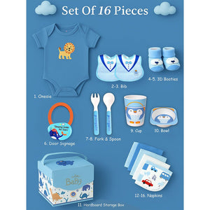 16 pcs Blue Whale Newborn Hamper/Gift Box for Baby, 0 - 6 months - Baby Gifting