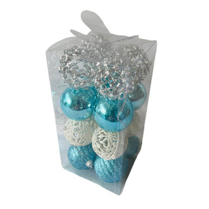 16 pcs, Blue, White & Silver Colour Hanging Christmas Tree Ornaments - Little Surprise Box16 pcs, Blue, White & Silver Colour Hanging Christmas Tree Ornaments