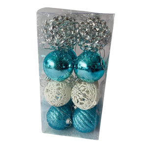 16 pcs, Blue, White & Silver Colour Hanging Christmas Tree Ornaments - Little Surprise Box16 pcs, Blue, White & Silver Colour Hanging Christmas Tree Ornaments