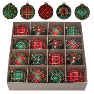 16 pcs Box Set, Christmas Ball Ornaments XMas Tree Hanging Decorations, Red, Green & Gold christmas Balls. - Christmas