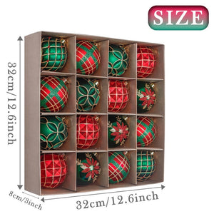 16 pcs Box Set, Christmas Ball Ornaments XMas Tree Hanging Decorations, Red, Green & Gold christmas Balls. - Christmas