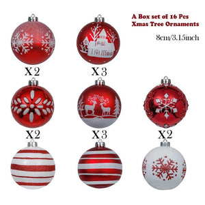 Christmas Ball Ornaments XMas Tree Hanging Decorations, Red & White christmas Balls, 16 pcs Box Set - Little Surprise BoxChristmas Ball Ornaments XMas Tree Hanging Decorations, Red & White christmas Balls, 16 pcs Box Set