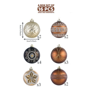 16 pcs Brown & Gold swirls & Stripes themed Christmas Balls Tree hanging Ornaments Xmas Decoration set - Christmas
