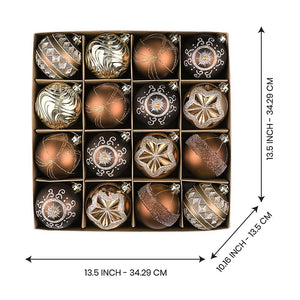 16 pcs Brown & Gold swirls & Stripes themed Christmas Balls Tree hanging Ornaments Xmas Decoration set - Christmas
