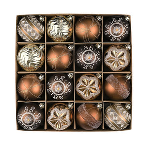 16 pcs Brown & Gold swirls & Stripes themed Christmas Balls Tree hanging Ornaments Xmas Decoration set - Christmas