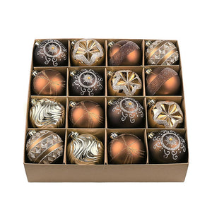 16 pcs Brown & Gold swirls & Stripes themed Christmas Balls Tree hanging Ornaments Xmas Decoration set - Christmas