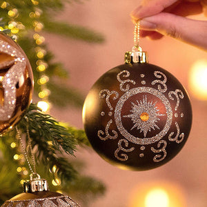 16 pcs Brown & Gold swirls & Stripes themed Christmas Balls Tree hanging Ornaments Xmas Decoration set - Christmas