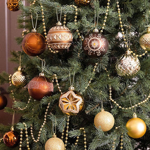 16 pcs Brown & Gold swirls & Stripes themed Christmas Balls Tree hanging Ornaments Xmas Decoration set - Christmas