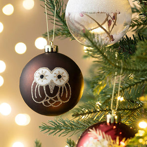 16 pcs Maroon & Brown Woodland Owl themed Christmas Balls Tree hanging Ornaments Xmas Decoration set - Christmas