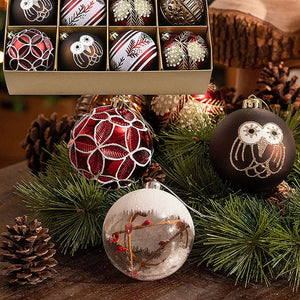16 pcs Maroon & Brown Woodland Owl themed Christmas Balls Tree hanging Ornaments Xmas Decoration set - Christmas