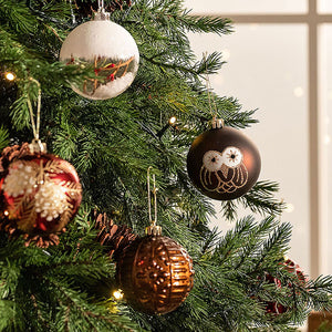 16 pcs Maroon & Brown Woodland Owl themed Christmas Balls Tree hanging Ornaments Xmas Decoration set - Christmas