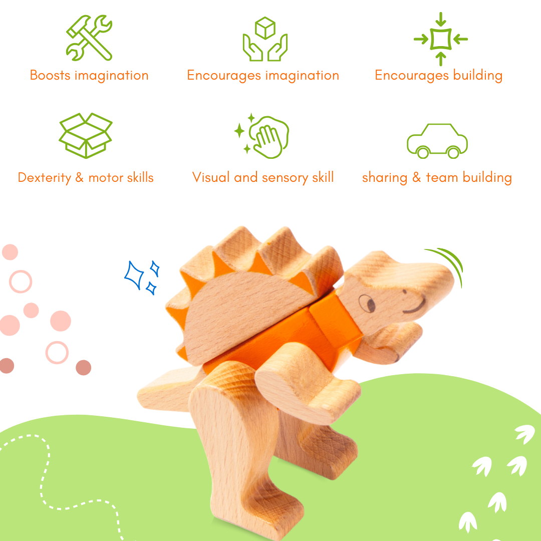 Cots & Cuddles Wooden Dino Magnetic Blocks 26pcs