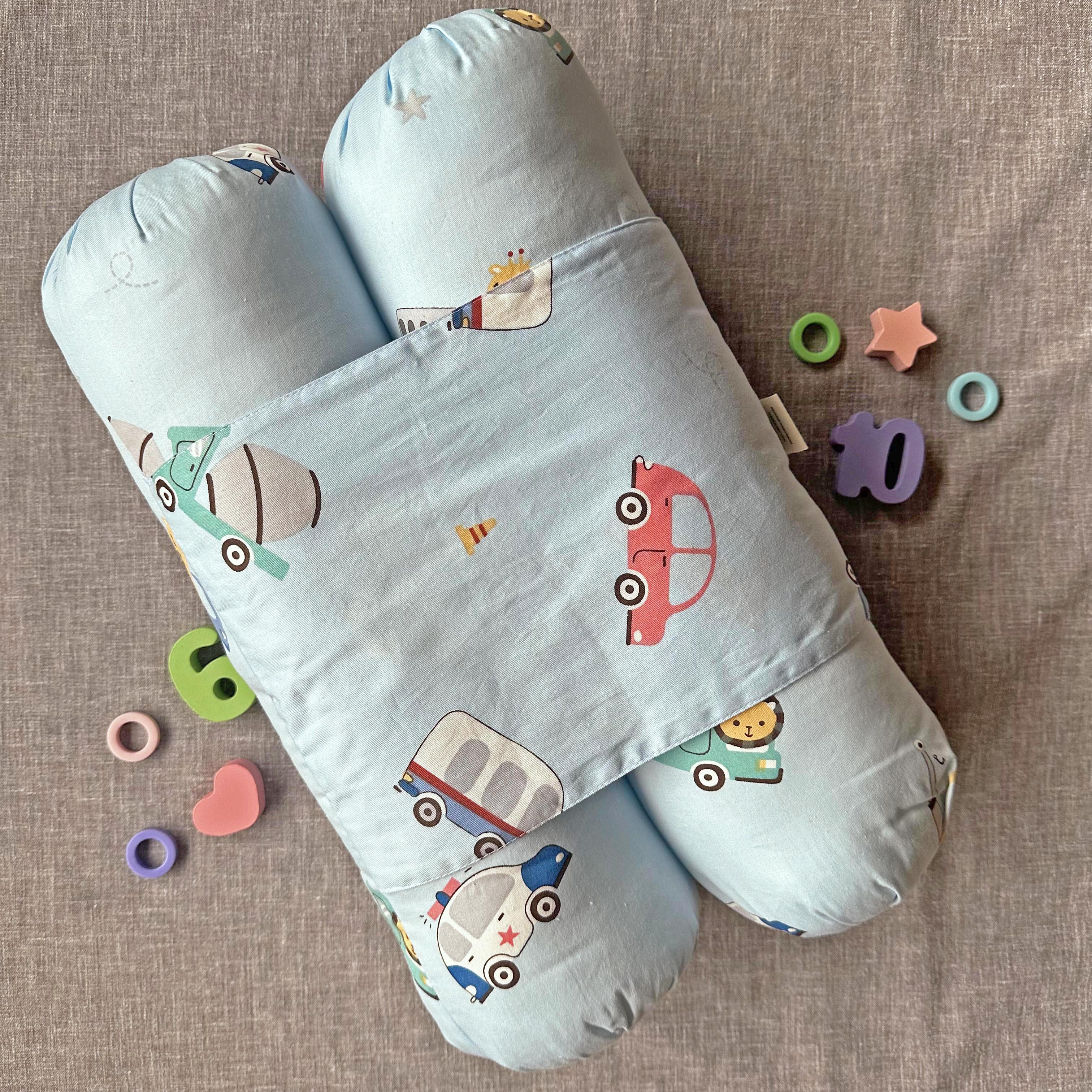 Oranges & Lemons | Anti Rolling Bolsters | Cotton Baby Pillow- Blue