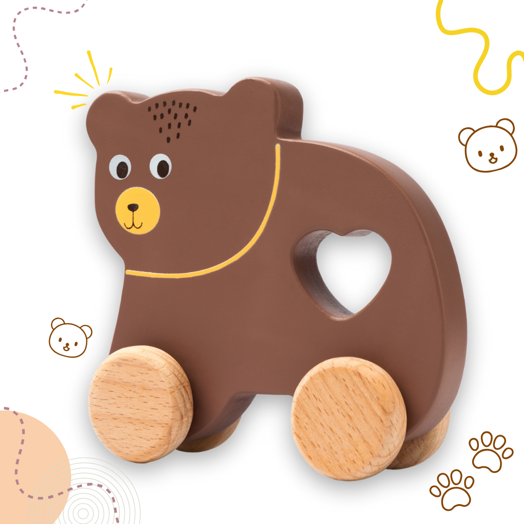 Cots and Cuddles Wooden Bear with Wheels Toy for Kids