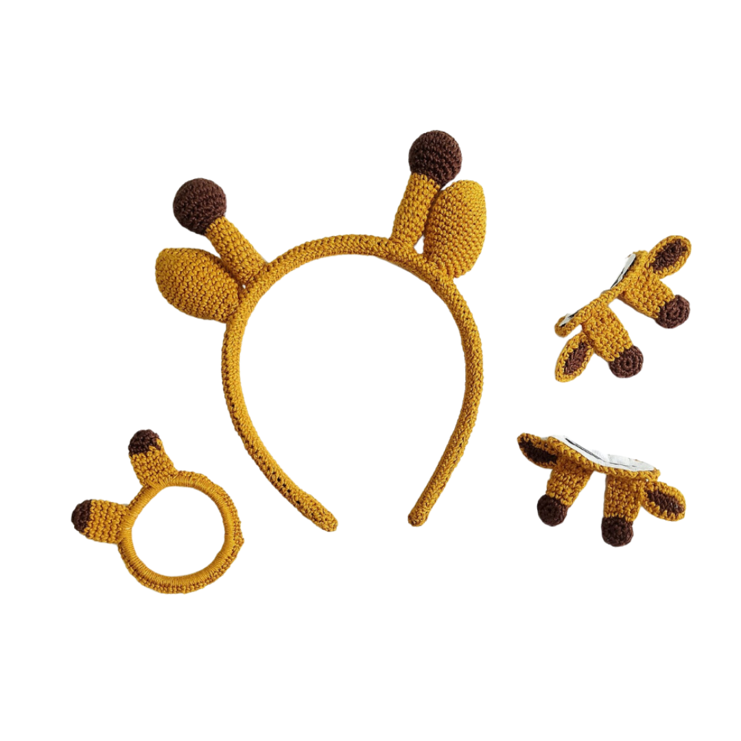 Happy Threads Playful Elegance: Handmade Giraffe Hair Accessories Set for Kids' Style