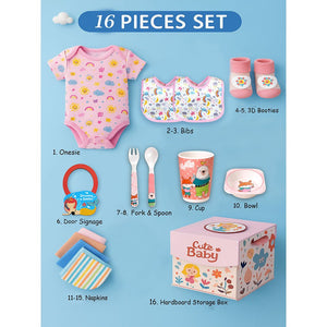 16pcs Pink Mermaid Newborn Hamper/Gift Box for Baby Girl, 0 - 6 months - Baby Gifting