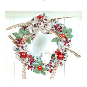 17 inches White Bushy Christmas Wreath with Snowman Berries & Jute accents Christmas Wall and Door Décor - Christmas