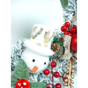 17 inches White Bushy Christmas Wreath with Snowman Berries & Jute accents Christmas Wall and Door Décor - Christmas
