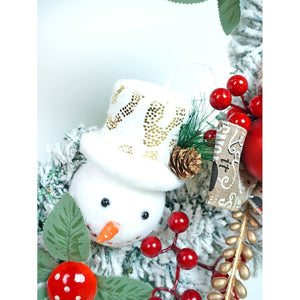 17 inches White Bushy Christmas Wreath with Snowman Berries & Jute accents Christmas Wall and Door Décor - Christmas